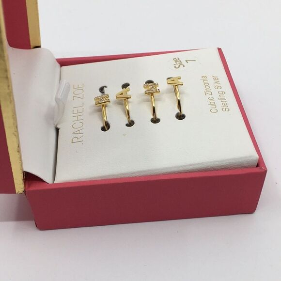 NIB Rachel Zoe Sterling Silver Vermeil Cubic Zirconia Mama Stacking Rings Sz 7 - Picture 4 of 11